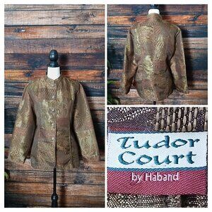 Tudor Court Haband Vintage Jacket Size M Boho Bronze Floral Jacquard Mandarin